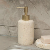 StoneAura Naturstein Badaccessoire-Set 4-teilig – Travertin Seifenspender & Organizer | Edles Spa-Design | Zeitlose Eleganz