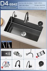 NoirCascade Pro Unterbau-Küchenspüle mit Wasserfallarmatur – Schwarze Edelstahl-Einbauspüle | 3 mm Stärke | Luxus-Design für moderne Küchen