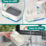 TriClean Küchen Seifensystem – Kombispender mit Schwammhalter | 3-fach Funktion | Ordnung & Hygiene