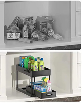 FlexiStore 2-stufiger Unterschrank-Organizer – Ausziehbares System mit Körben, Haken & Bechersystem