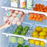 CoolStack Kühlschrank-Schiebebox mit Unterregal-System – Transparente Frischhalte- und Ordnungsbox für Obst, Gemüse & Eier | Platzsparender Kühlschrank-Organizer mit Auszugsschublade