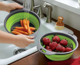 FlexiFlow Pro Faltbares Silikon-Abtropfsieb mit Edelstahlkern – Multifunktionaler Küchenkorb zum Waschen, Abgießen & Filtern | Platzsparender Siebkorb für Obst, Gemüse & Pasta