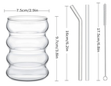 GlasZeit Rillenbecher – 4-Teiliges Trinkgläser-Set mit Trinkhalmen | Transparente Vintage-Gläser mit Struktur | Für Eiskaffee, Matcha & Getränke