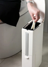 SpaceLine Ultraflacher Badezimmer Mülleimer mit Deckel – Schmaler Abfallbehälter 3-in-1 | Geruchsneutral & Platzsparend | Modernes Design