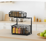 Unterspülen Regal Ausziehbar 2 Stufen – Küchenschrank Organizer | Gewürzkorb | Platzsparendes Stahlregal