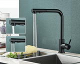 NoirFlow Design-Küchenarmatur mit Ausziehbrause – 360° Schwenkfunktion, Zwei Strahlarten & Mattschwarzes Edelstahl-Finish