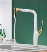RoyalFlow Premium Küchenarmatur mit ausziehbarer Brause – Luxus Spültischarmatur in Gold, Schwarz oder Chrom | 360° schwenkbare Messingarmatur mit Warm- & Kaltwasserfunktion