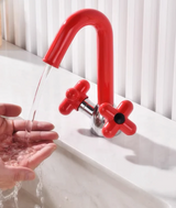 Rubino Chrom Waschtischarmatur mit Dreh-Auslauf – Zweigriffarmatur aus Messing | Präzise Temperaturregelung | Elegantes Farbdesign