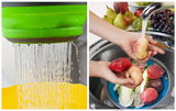 FlexiFlow Pro Faltbares Silikon-Abtropfsieb mit Edelstahlkern – Multifunktionaler Küchenkorb zum Waschen, Abgießen & Filtern | Platzsparender Siebkorb für Obst, Gemüse & Pasta