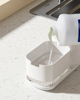 CleanDock Pro 5-in-1 Küchen-Organizer mit Doppel-Seifenspender – Schwammhalter, Tuchablage & Abtropfschale