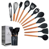 CookMaster Pro Küchenutensilien-Set – 12-teiliges Silikon-Kochset mit Holzgriffen | hitzebeständige Küchenhelfer | stilvolle Premium-Küchenausstattung