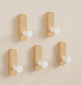 Walnora Holz Wandhaken Set – Selbstklebende Kleiderhaken aus Walnussholz | Bohrenfrei | Skandinavisches Design