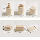 StoneAura Naturstein Badaccessoire-Set 4-teilig – Travertin Seifenspender & Organizer | Edles Spa-Design | Zeitlose Eleganz