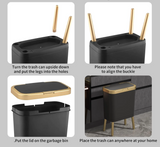 Luxora Slim Design-Mülleimer mit Deckel – schlanker Abfalleimer für Bad, Schlafzimmer und Küche | geruchsdicht, haustiersicher & modern mit goldenen Akzenten